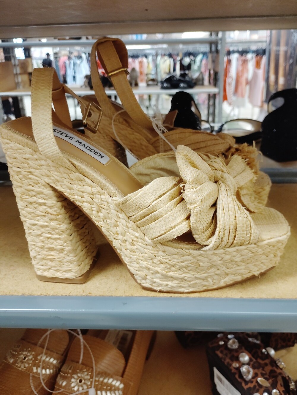Steve Madden Beige Raffia Knot Platform Wedges